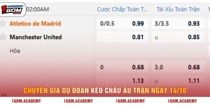 Chuyên gia dự đoán kèo châu Âu trận ngày 14/10